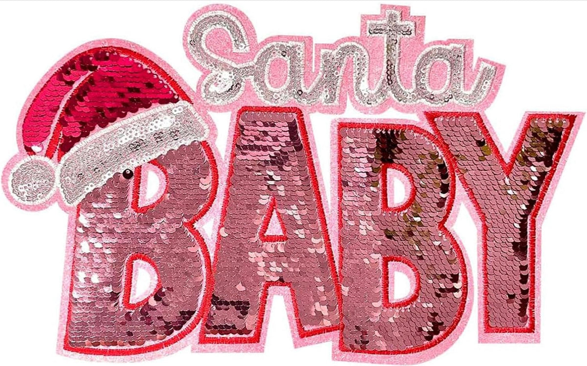 Christmas Sequin Santa Baby Pink Sequin Acid wash Sweatshirt