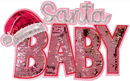 Christmas Sequin Santa Baby Pink Sequin Acid wash Sweatshirt
