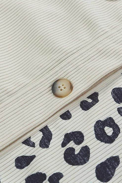 Cream Leopard Print Detail Pocketed Corduroy Jacket Shacket Shirt - Graced By The South