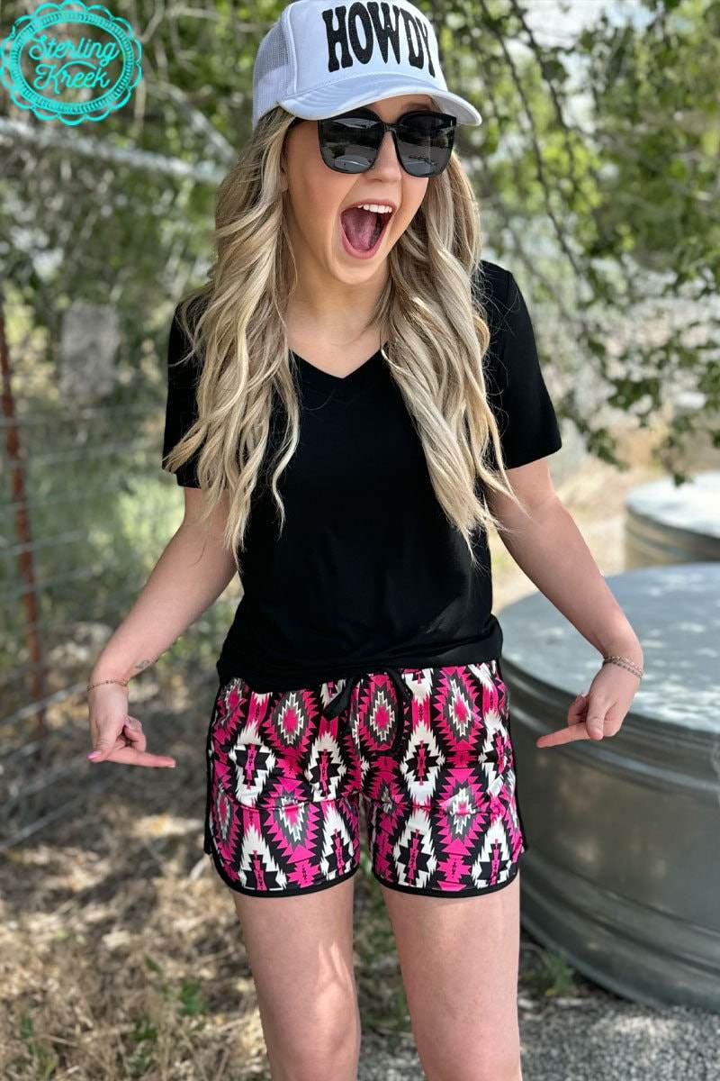 Road To You Shorts by Sterling Kreek Aztec Southwestern Pink Black Gray - Graced By The South