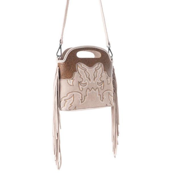Myra Bag Electric Dessert Tooled Bag Fringe Brown Cream