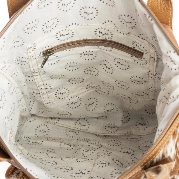 Myra Bag Mesa Maverick Leather Hairon Bag Brown and White