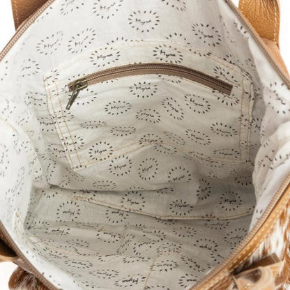 Myra Bag Mesa Maverick Leather Hairon Bag Brown and White