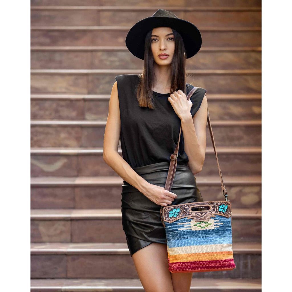 Myra Bag AZURE PETALS Hand Tooled Bag
