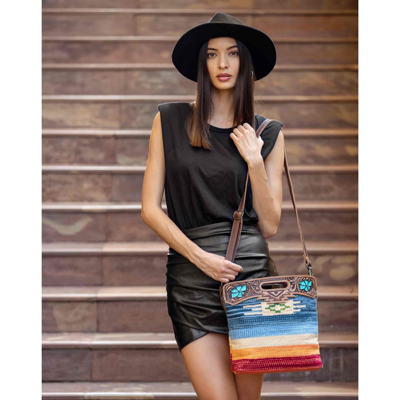 Myra Bag AZURE PETALS Hand Tooled Bag