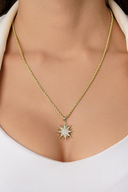 14ct Gold Sunburst Pendant on Rope Chain