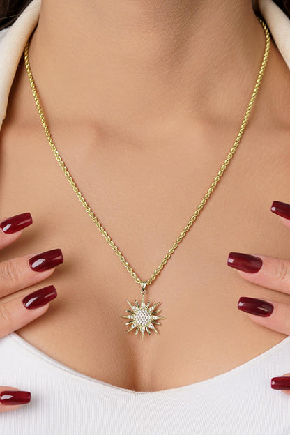 14ct Gold Sunburst Pendant on Rope Chain