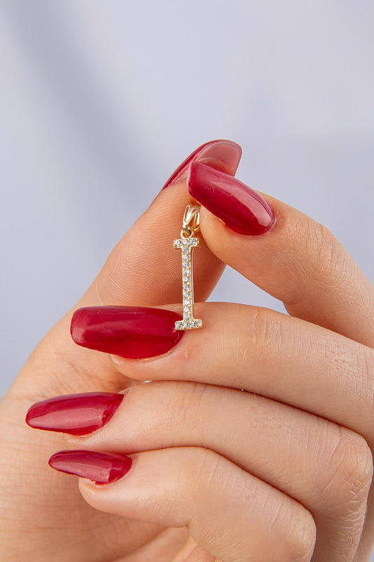 14ct Gold Stone I Letter Charm