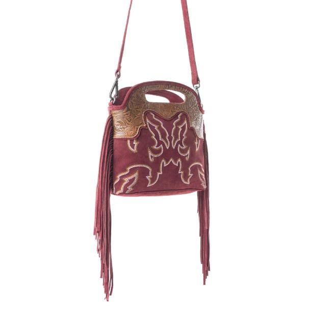 Myra Bag Electric Dessert Tooled Bag Fringe Red/Burgundy
