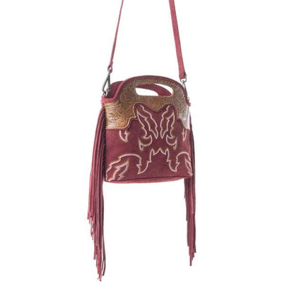 Myra Bag Electric Dessert Tooled Bag Fringe Red/Burgundy