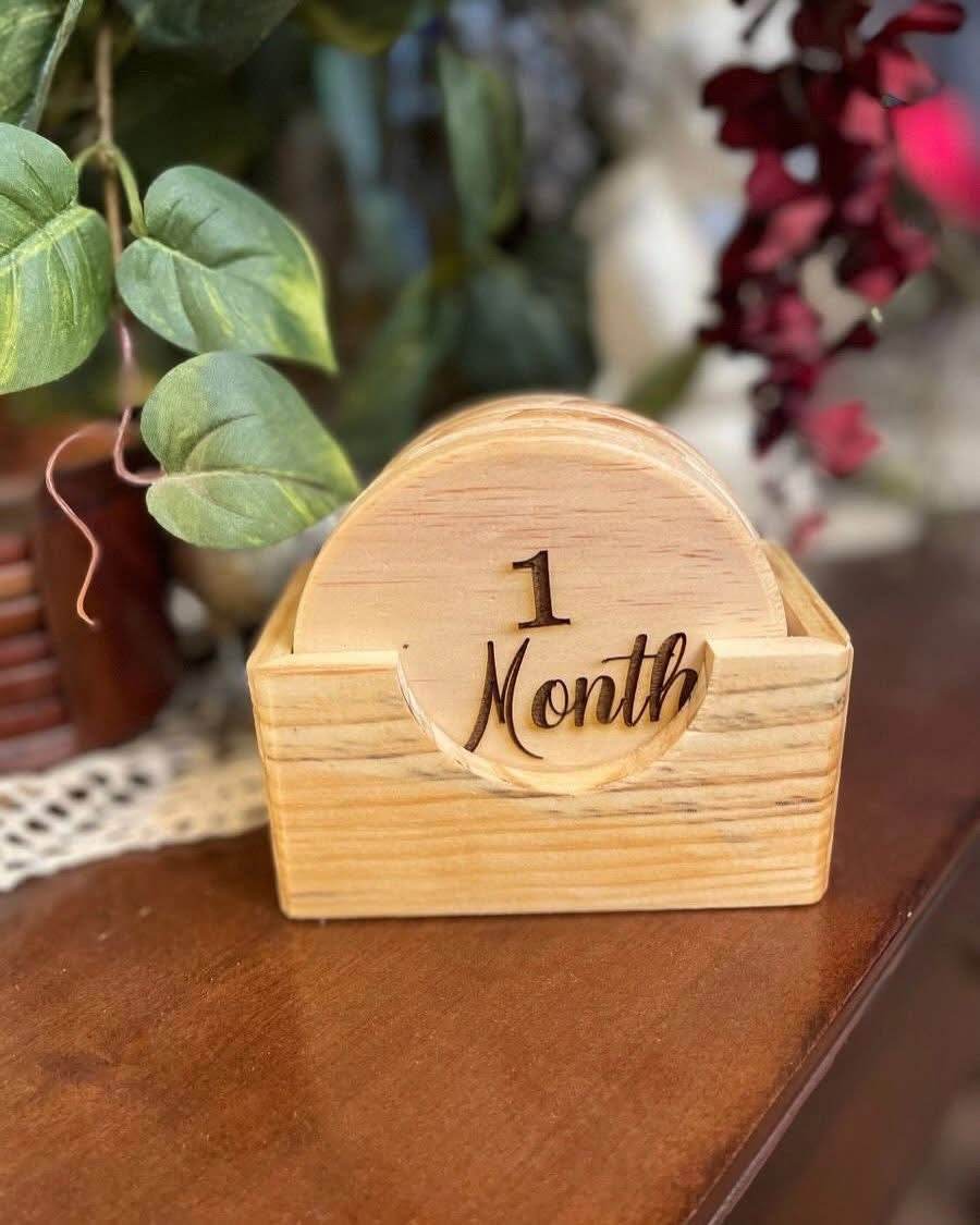 Baby Months Engraved Wood with holder - Graced By The South