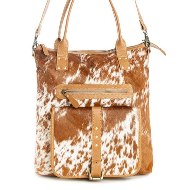 Myra Bag Mesa Maverick Leather Hairon Bag Brown and White