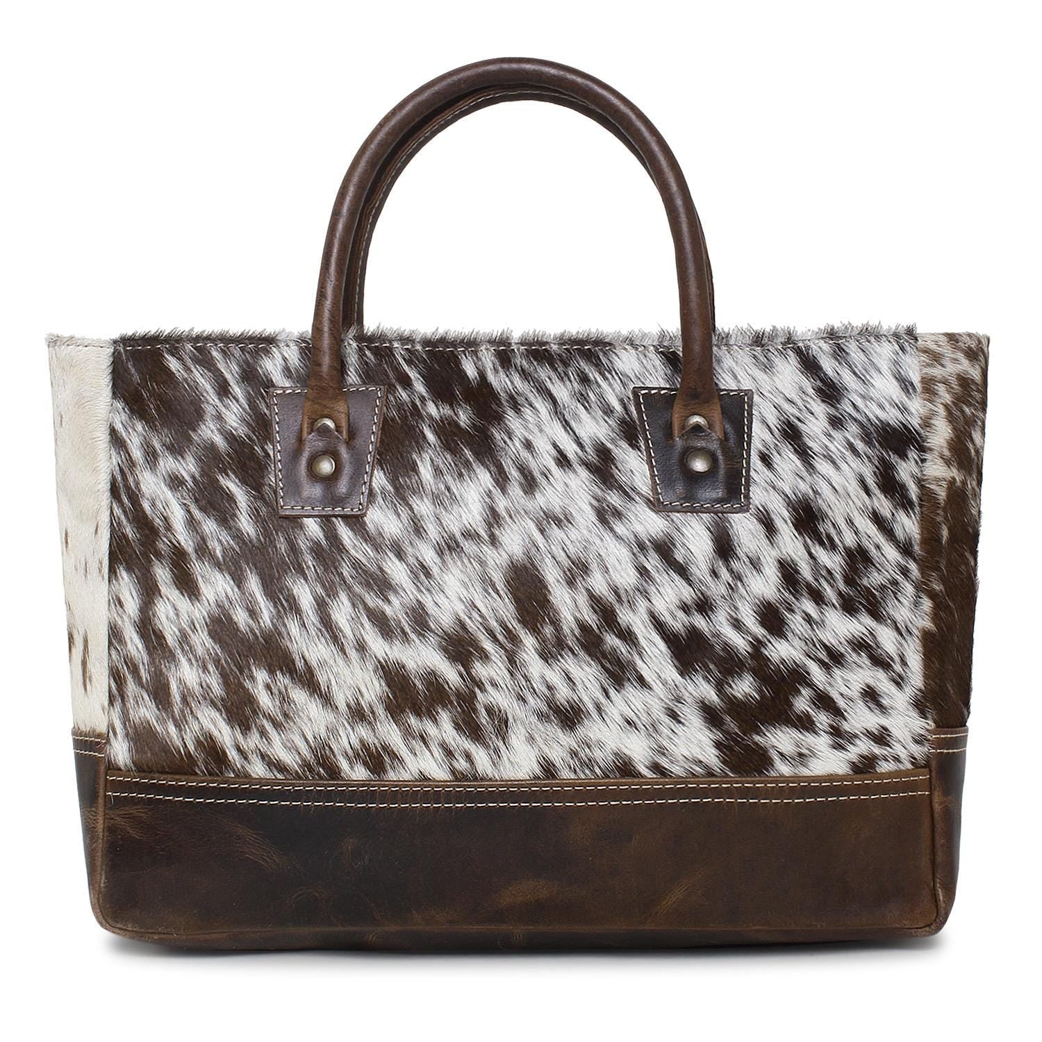 Sixtease Vendywow/WT Brown Cowhide Leather Hairon Tote Bag Purse
