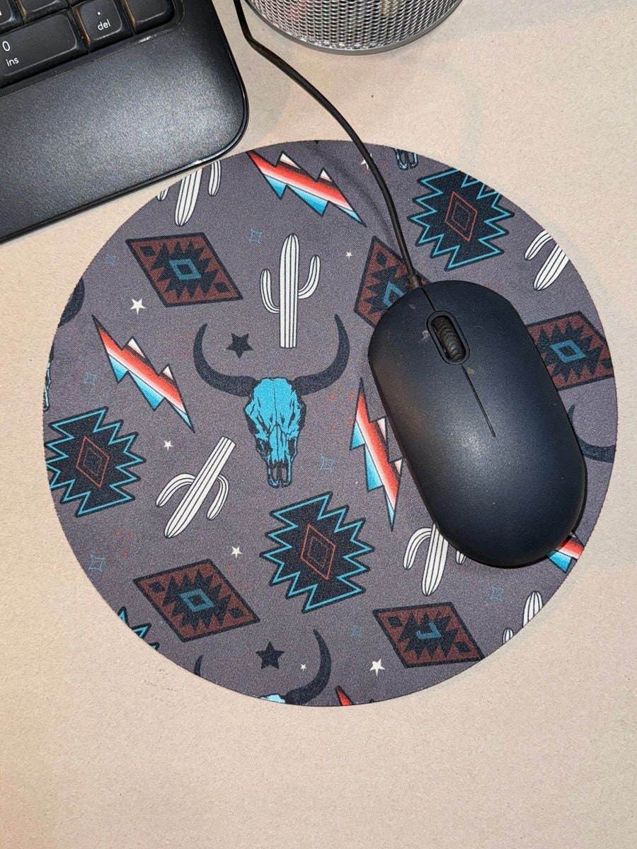 Round Aztec steer Skull Mousepad - Graced By The South