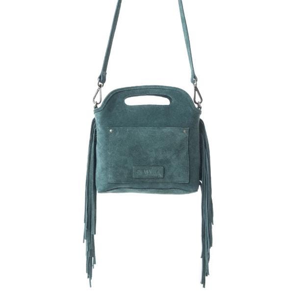 Myra Bag Electric Dessert Tooled Bag Fringe Green