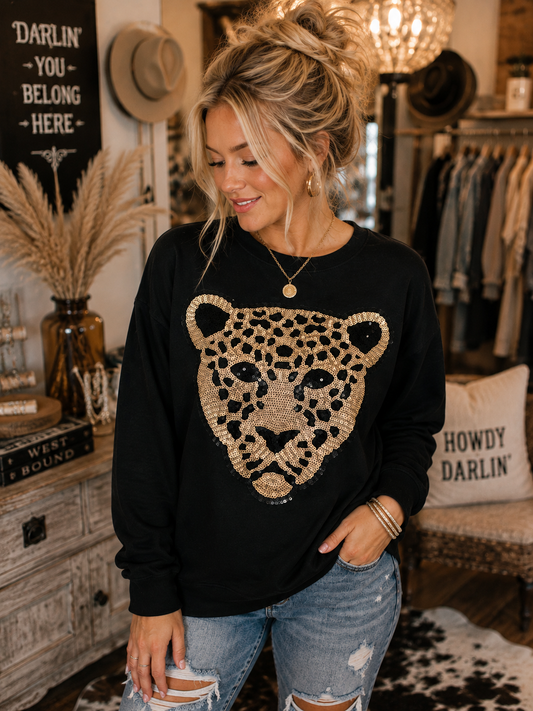 Leopard Sequin Black Long sleeve Top