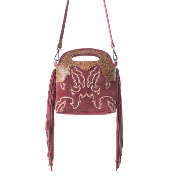 Myra Bag Electric Dessert Tooled Bag Fringe Red/Burgundy