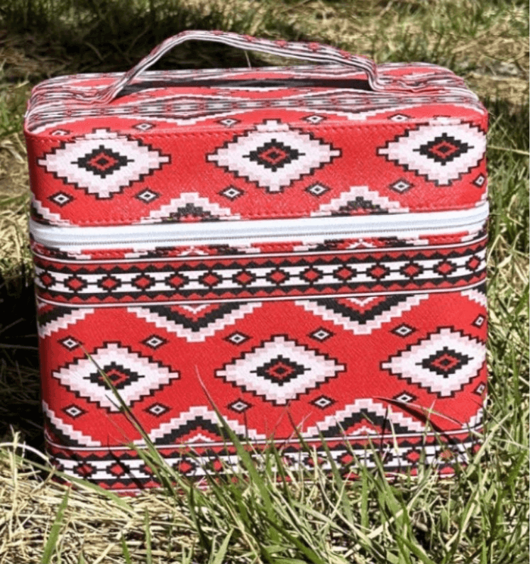POCAHONTAS Red Aztec Makeup Box Caboodle Case Jewelry Box - Graced By The South
