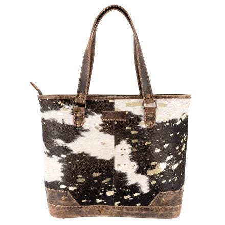 Sixtease Cola/Gold Cowhide Leather Hairon Tote Bag Purse
