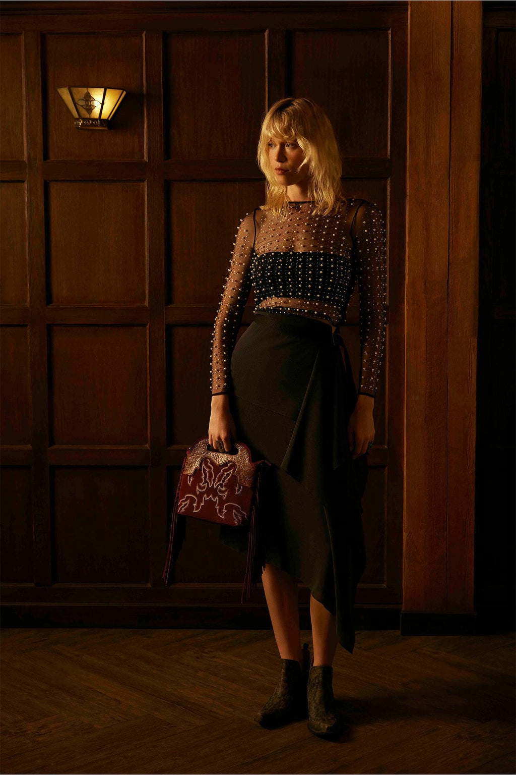 Myra Bag Electric Dessert Tooled Bag Fringe Red/Burgundy