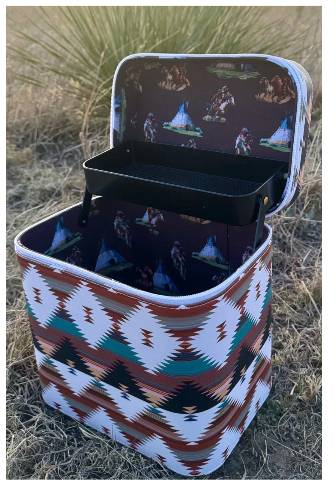 Wild Plains Caddy Box Makeup Kaboodle Caboodle Case Jewelry Box by Sterling Kreek