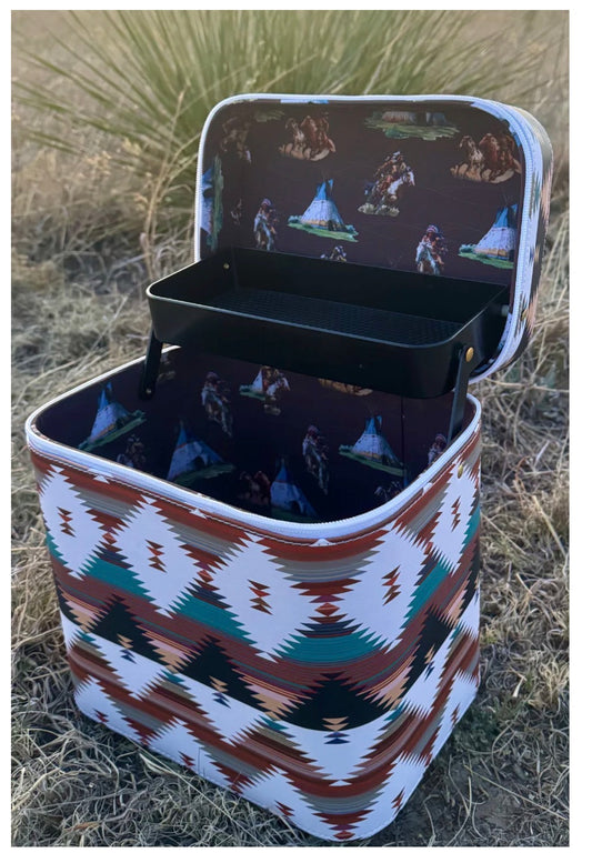 Wild Plains Caddy Box Makeup Kaboodle Caboodle Case Jewelry Box by Sterling Kreek