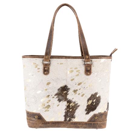 Sixtease Cola/Gold Cowhide Leather Hairon Tote Bag Purse