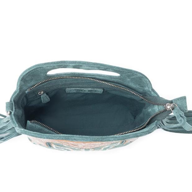 Myra Bag Electric Dessert Tooled Bag Fringe Green