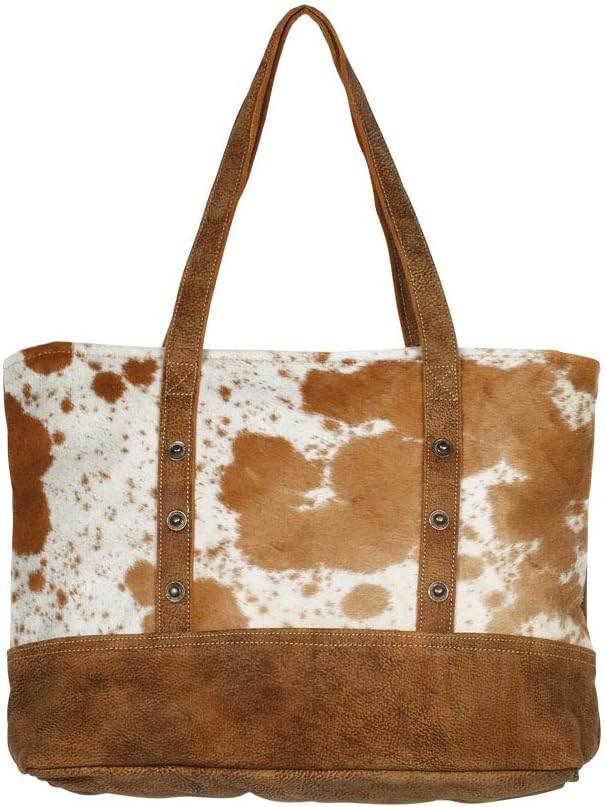 Brown and White Genuine Hair On and Leather Tote Bag - Graced By The South