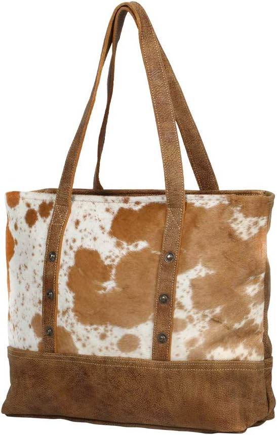 Brown and White Genuine Hair On and Leather Tote Bag - Graced By The South