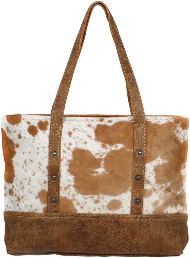 Brown and White Genuine Hair On and Leather Tote Bag - Graced By The South