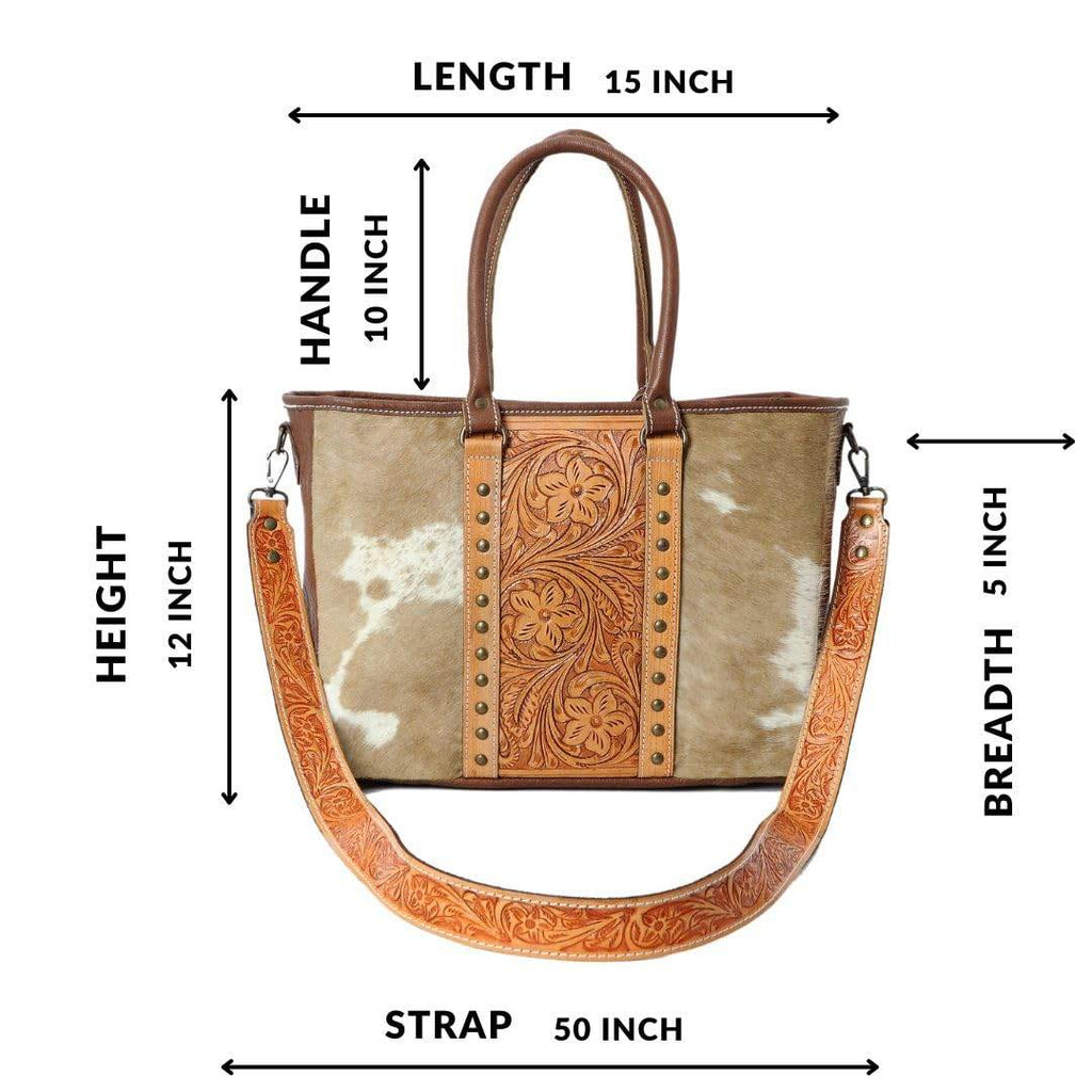 Western Cowhide Hairon Leather Tote Bag for Women With Adjustable Tooled Shoulder Strap Leather Purse - Graced By The South
