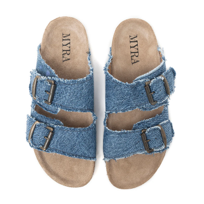 Blue Ridge Denim Sandals In Dusty Indigo Myra Bag Sandals Slip On