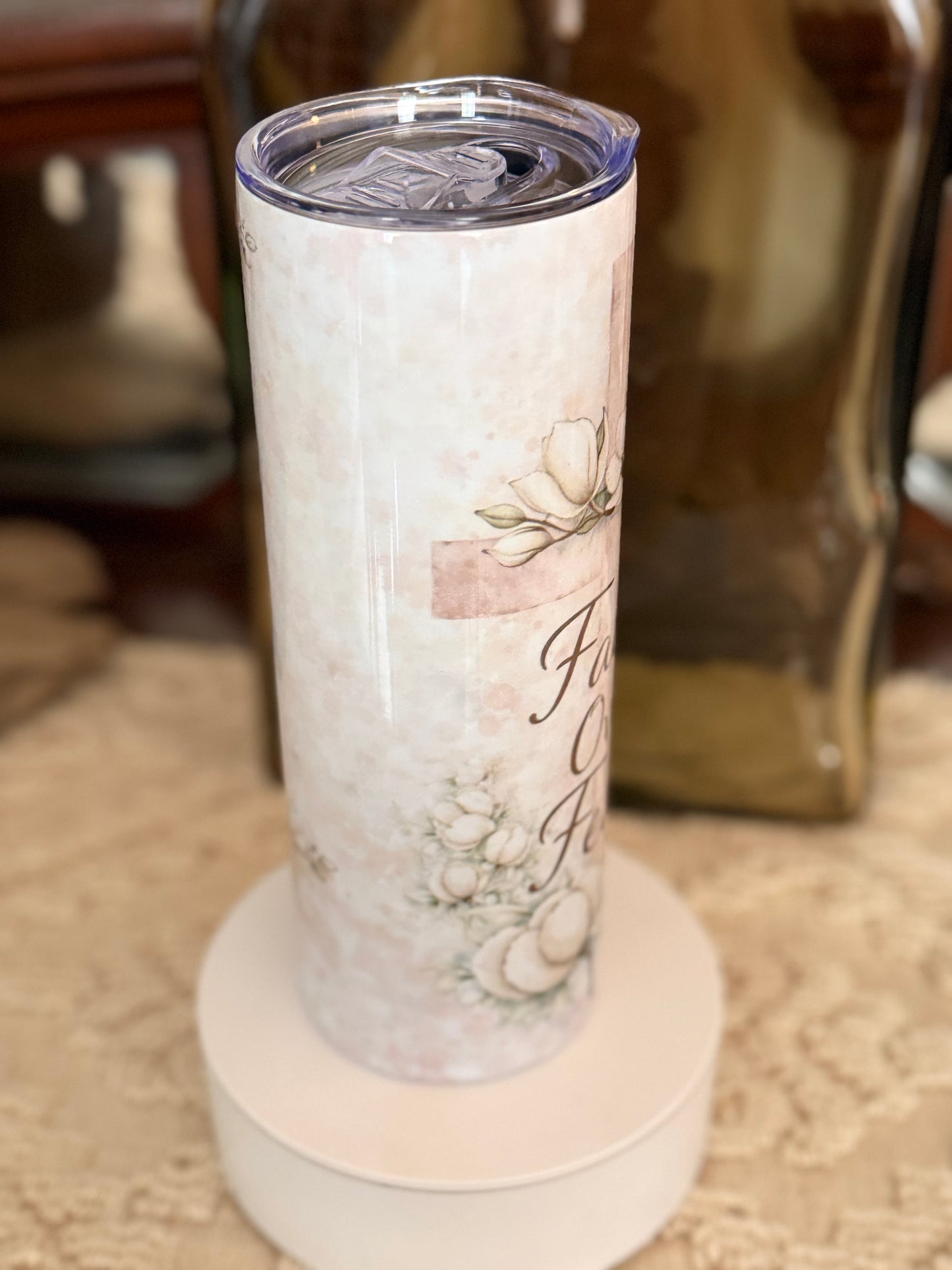 Faith over Fear tumbler 20 oz Dpuble Walled Cleaning brush and Straw gift boxes