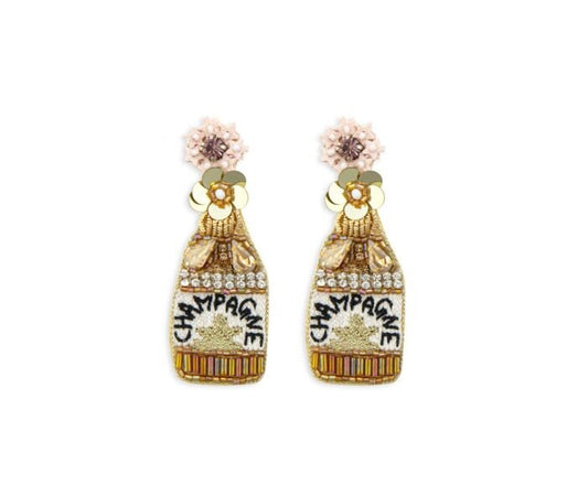 Champagne Bottle Beaded Earrings by Myra Bag