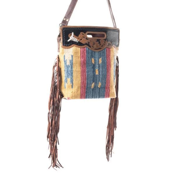 Myra Bag Blue Stream Hand Tooled Bag Fringe