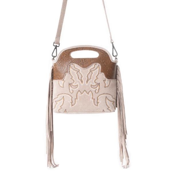 Myra Bag Electric Dessert Tooled Bag Fringe Brown Cream