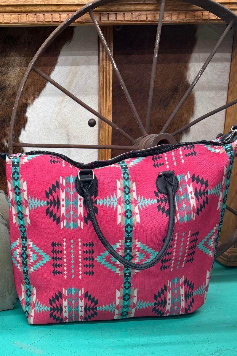 Blushing Babe hot pink Aztec Tote - Graced By The South