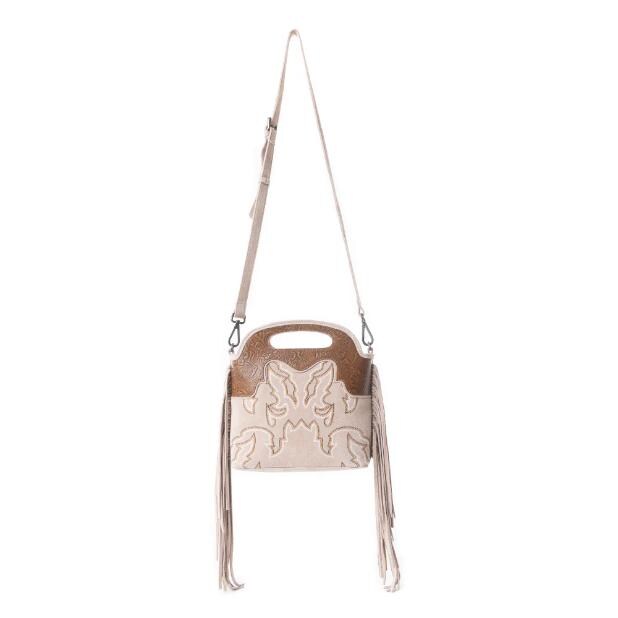 Myra Bag Electric Dessert Tooled Bag Fringe Brown Cream
