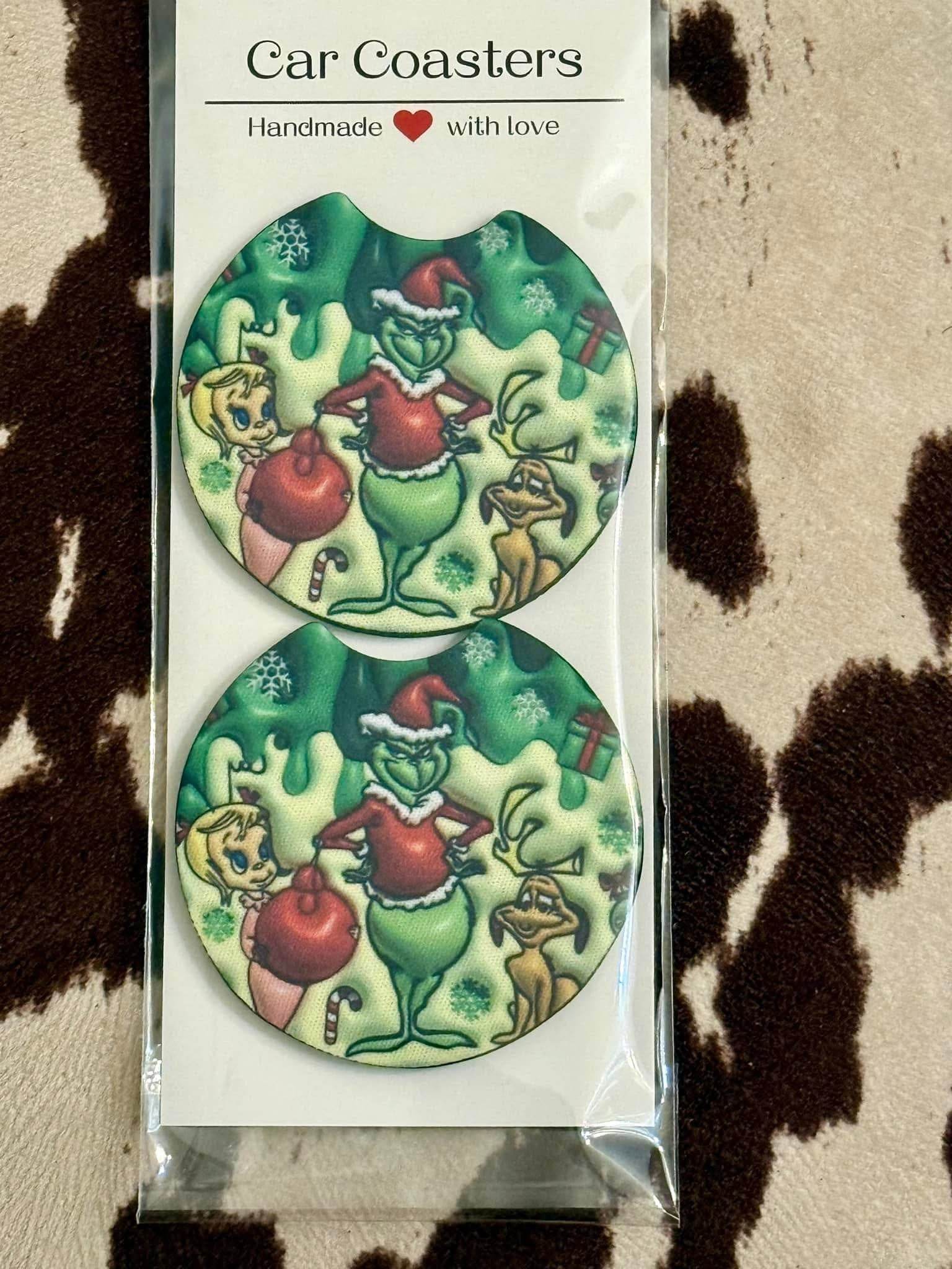 Car coaster Set Pink or Green Grinch - Graced By The South