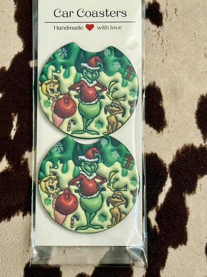 Car coaster Set Pink or Green Grinch - Graced By The South
