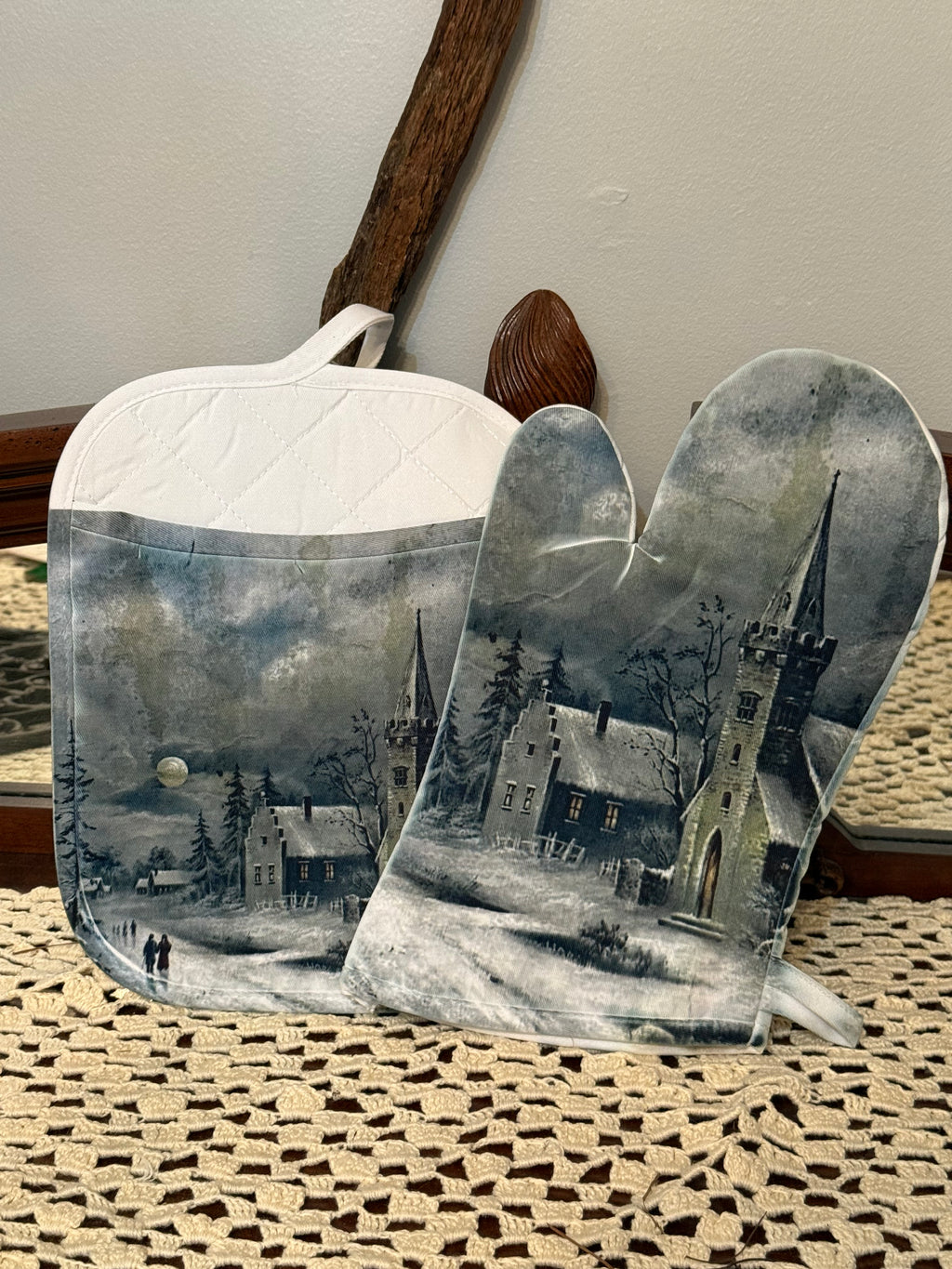 Blank Kitchen Oven Mitt and Pot Holder Set