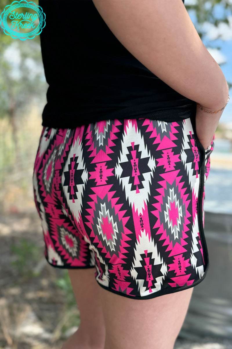 Road To You Shorts by Sterling Kreek Aztec Southwestern Pink Black Gray - Graced By The South