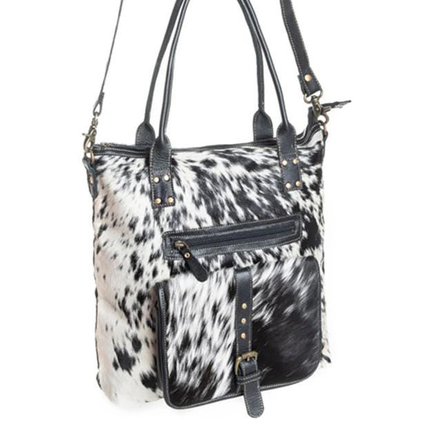 Myra Bag Mesa Maverick Leather Hairon Bag Black and White