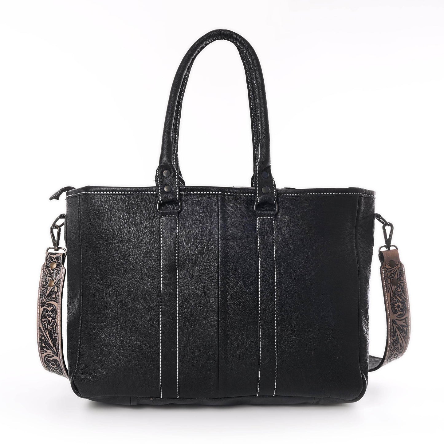 Western Cowhide Hairon Leather Tote Bag for Women With Adjustable Tooled Shoulder Strap Leather Purse - Graced By The South