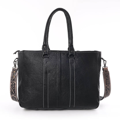 Western Cowhide Hairon Leather Tote Bag for Women With Adjustable Tooled Shoulder Strap Leather Purse - Graced By The South