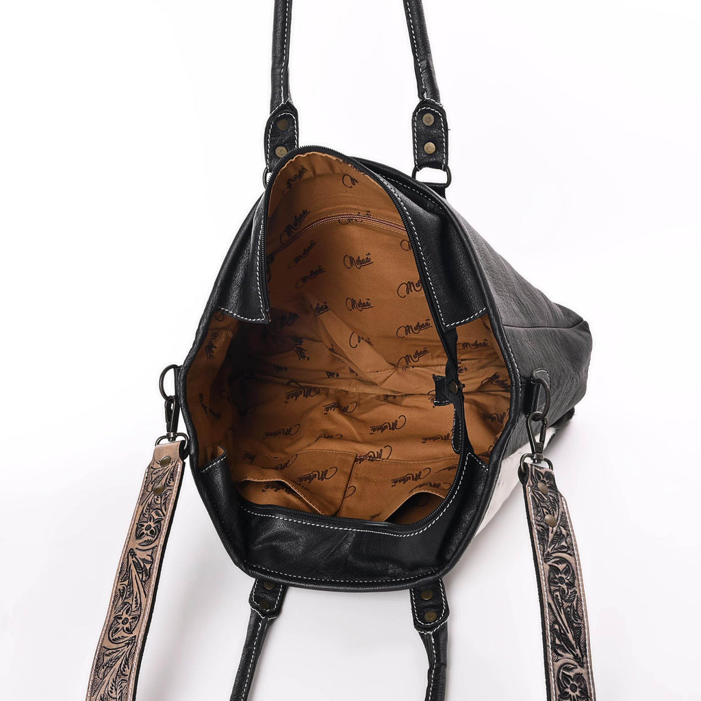 Western Cowhide Hairon Leather Tote Bag for Women With Adjustable Tooled Shoulder Strap Leather Purse - Graced By The South