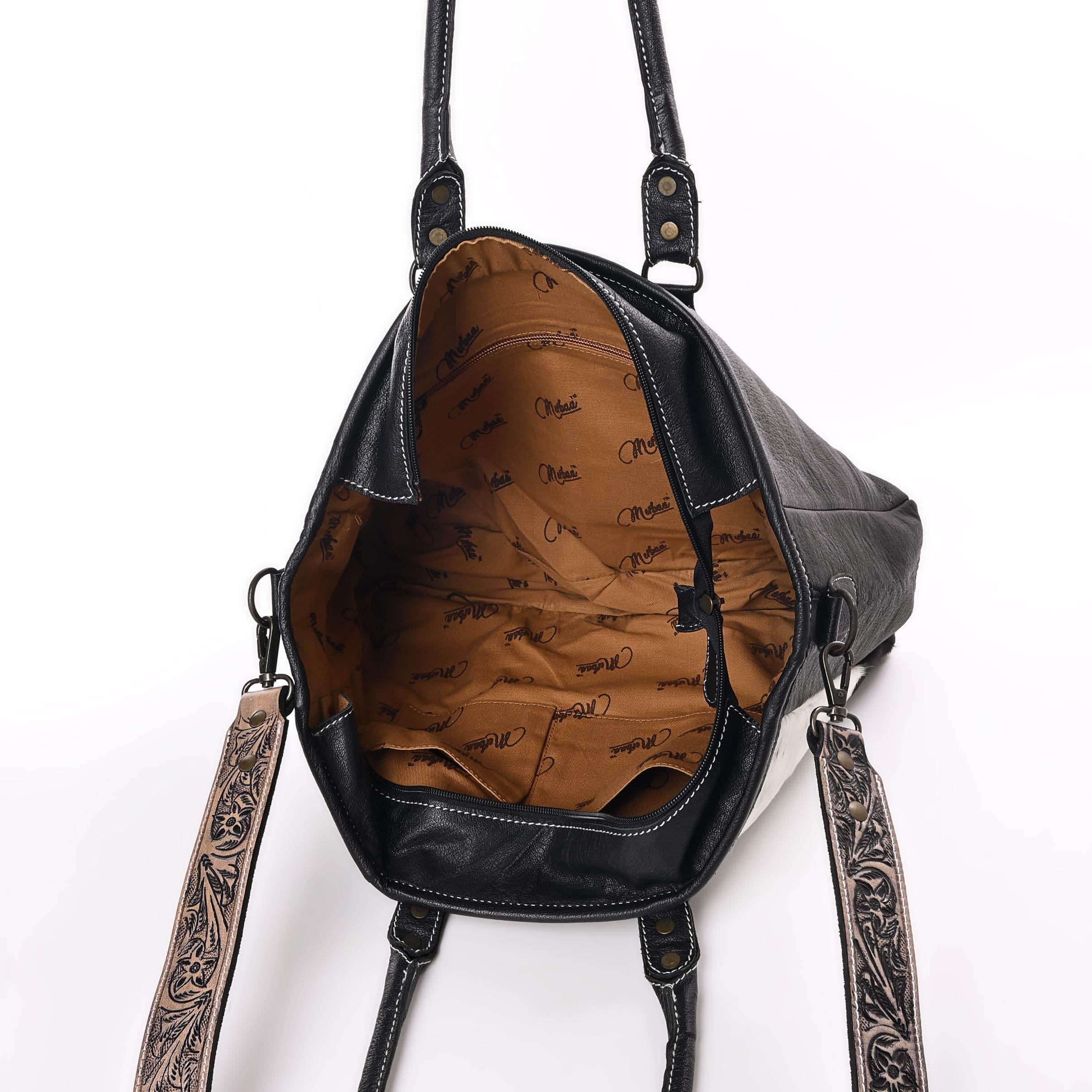 Western Cowhide Hairon Leather Tote Bag for Women With Adjustable Tooled Shoulder Strap Leather Purse - Graced By The South