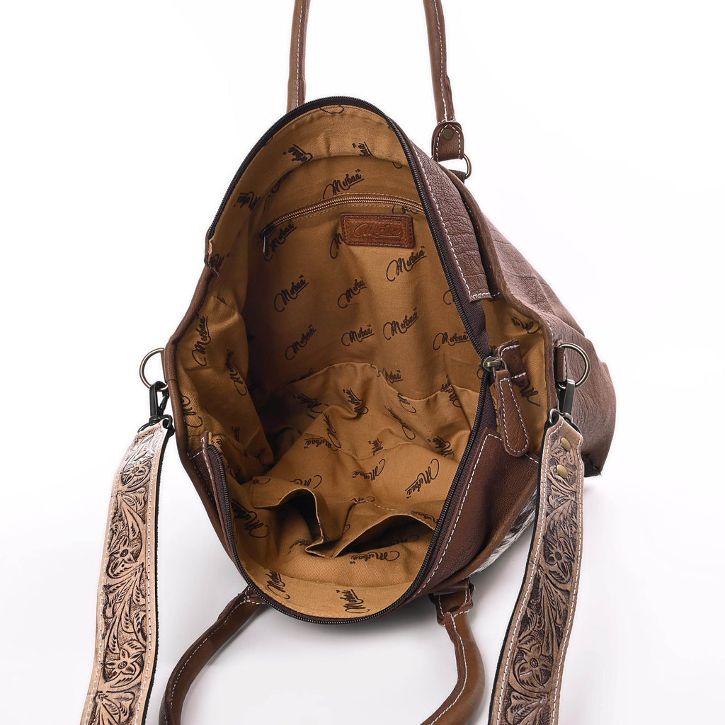 Western Cowhide Hairon Leather Tote Bag for Women With Adjustable Tooled Shoulder Strap Leather Purse - Graced By The South