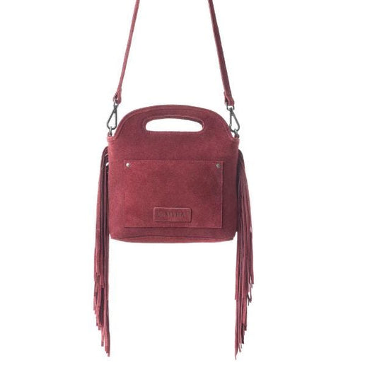 Myra Bag Electric Dessert Tooled Bag Fringe Red/Burgundy